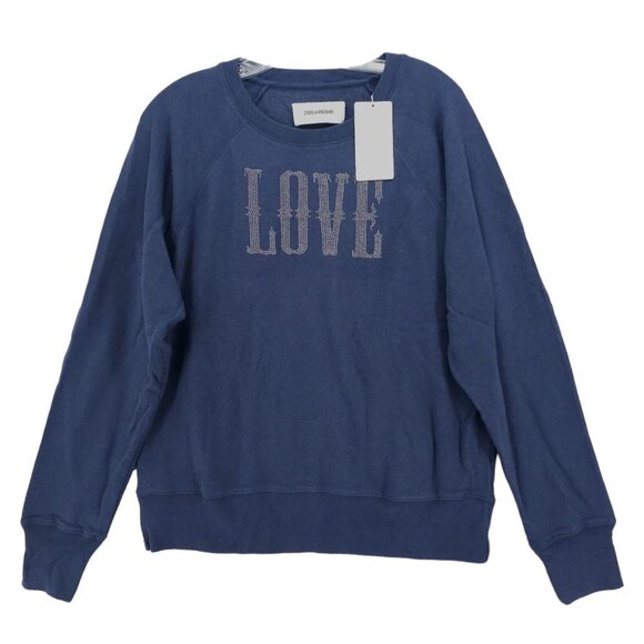 NWT Zadig & Voltaire Navy Blue Upper Western Love Studs Sweatshirt Size SMALL - Picture 1 of 8